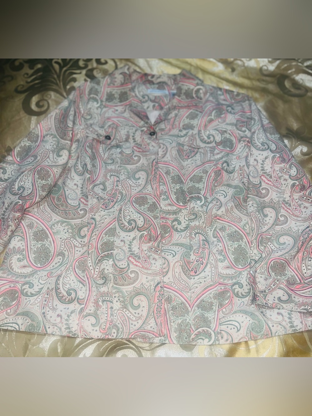 Alfred Dunner Vintage Paisley Shirt Jacket Pink Green Plus Size 18W Excellent